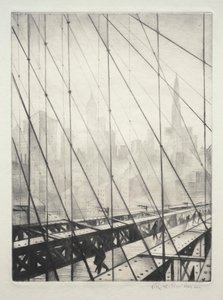 Kijkend door de Brooklyn Bridge