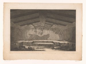 Etruskische grafkamer in Tarquinia met op de achterwand een muurschildering met een processie door Christopher Norton