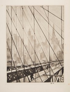 Kijkend door de Brooklyn Bridge, pub. 1921 door Christopher Richard Wynne Nevinson