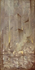 New York bij nacht, c.1922 door Christopher Richard Wynne Nevinson