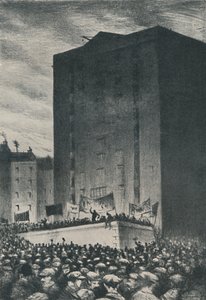De spoorwegstaking - Bijeenkomst op Tower Hill, 1919, 1920 door Christopher Richard Wynne Nevinson