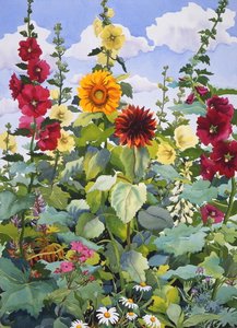 Stokrozen en zonnebloemen, 2003 door Christopher Ryland