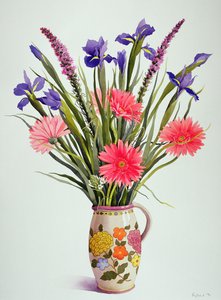 Iris en Gerbera in een Nederlandse Kan