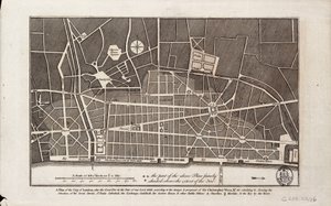 Plan van de stad Londen na de Grote Brand van 1666 (prent)