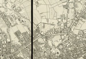 Detail van het gebied rond Pentonville, van Kaart van Londen, van een feitelijke enquête gemaakt in de jaren 1824 door Christopher and John (fl.1821 40) Greenwood