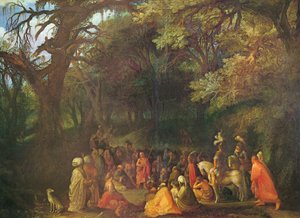 Duits: Die Predigt Johannes des Täufers Prediking van Johannes de Doper door Circle of Adam Elsheimer