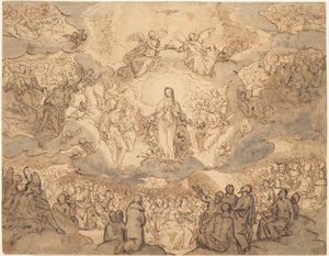 De Maagd, Koningin van de Hemel door Circle of Francesco Vanni