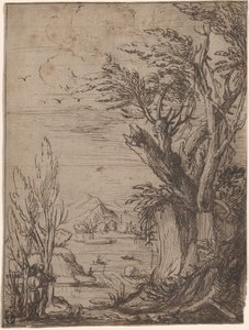 Landschap met Kromme Bomen en Visser