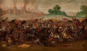 De Verbranding van Jeruzalem door het Leger van Nebukadnezar door Circle of Juan de la Corte