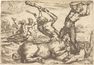 Strijd tussen een centaur en een triton door Circle of Jusepe de Ribera