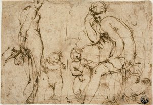 Venus en Mars met Putti (recto); Man met baard beweegt naar rechts (verso)