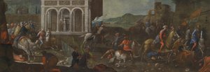 De heilige Catharina van Siena verdedigt een stad tegen de Turken door circle of Vittore Carpaccio