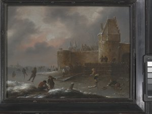 Winterlandschap met schaatsers door Claes (1630 76) Molenaer
