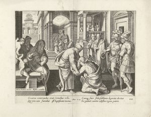 Cornelius knielt voor Petrus door Claes Jansz. Visscher (II) (attributed to workshop of)