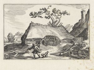 Blaffende hond bij een boerderij door Claes Jansz. Visscher (II)
