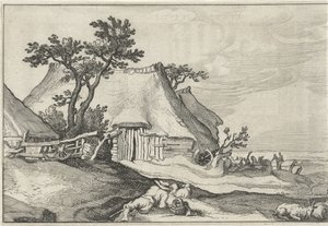 Boerderij en herder met schapen en geit door Claes Jansz. Visscher (II)