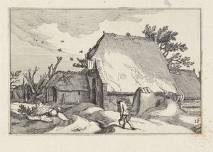 Boerderij en man met twee emmers