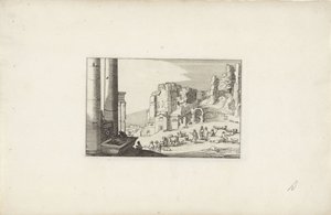 Heuvellandschap met een fontein en herders