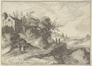 Kapel aan een slingerende landweg door Claes Jansz. Visscher (II)