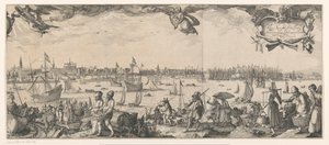 Profiel van Amsterdam, gezien vanaf het IJ (rechterdeel) door Claes Jansz. Visscher (II)