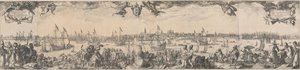 Profiel van Amsterdam, gezien vanaf het IJ, bestaande uit twee delen door Claes Jansz. Visscher (II)