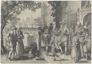 Rijke kinderen, arme ouders door Claes Jansz. Visscher (II)