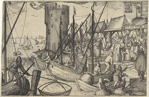 De vismarkt door Claes Jansz. Visscher (II)