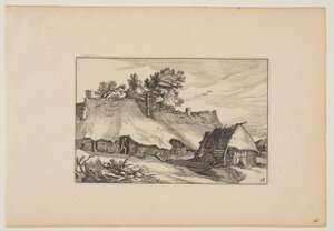 A Farm, Man in the Doorway, from Landscapes (Verscheyden aerdige Lanthuysen...) door Claes Jansz. Visscher