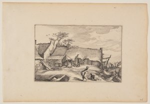 Een boerderij, man met mand op de voorgrond, uit Landschappen (Verscheyden aerdige Lanthuysen...) door Claes Jansz. Visscher