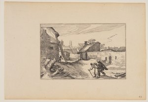 Een dorp, ladder staand tegen huis links, uit Landschappen (Verscheyden aerdige Lanthuysen...)