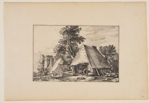 Boerderij met schuur voor een kar, uit Landschappen (Verscheyden aerdige Lanthuysen...) door Claes Jansz. Visscher