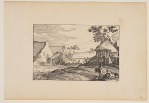 Jonge man en vrouw op de voorgrond, uit Landschappen (Verscheyden aerdige Lanthuysen...)