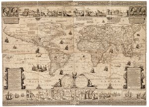 Het blad is een composiet van acht secties en een gravure, geplakt op karton. Schaal: circa 1:35,000,000 door Claes Jansz Visscher