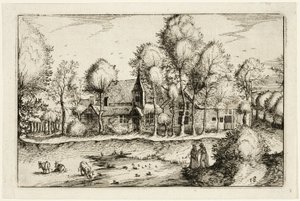 Een vijver, plaat achttien naar Afbeeldingen van boerderijen, landhuizen en rustieke dorpen (Praediorum villarum et rusticarum casularum icones) door Claes Jansz. Visscher II
