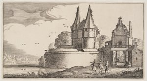 Bastion en stadspoort aan een rivier, uit Landschappen (Playsante Lantschappen)