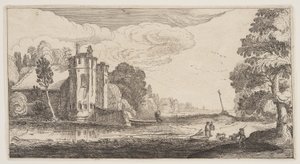 Landhuis met twee zeshoekige torens, uit Landschappen (Playsante Lantschappen) door Claes Jansz. Visscher II