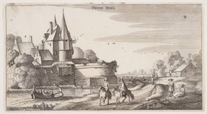 Landweg langs een dorp met bastion, uit Landschappen (Playsante Lantschappen) door Claes Jansz. Visscher II