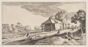 Kruispunt bij een watermolen, uit Landschappen (Playsante Lantschappen)