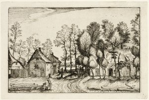 Landschap met omgehakte bomen, plaat zeventien naar Afbeeldingen van boerderijen, landhuizen en rustieke dorpen (Praediorum villarum et rusticarum casularum icones) door Claes Jansz. Visscher II