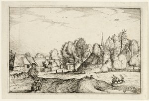 Weg naar een dorp, plaat negentien naar afbeeldingen van boerderijen, landhuizen en rustieke dorpen (Praediorum villarum et rusticarum casularum icones) door Claes Jansz. Visscher II