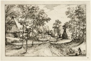 Dorpsweg, plaat veertien naar Afbeeldingen van boerderijen, landhuizen en rustieke dorpen (Praediorum villarum et rusticarum casularum icones)