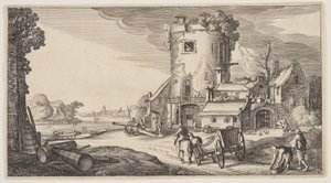 Uitkijktoren bij een rivier, uit Landschappen (Playsante Lantschappen)
