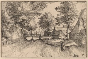 Dorpstraat door Claes Jansz Visscher after Johannes van Doetechum, the Elder after Lucas