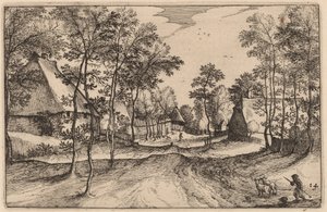 Dorpstraat door Claes Jansz Visscher after Johannes van Doetechum, the Elder after Lucas