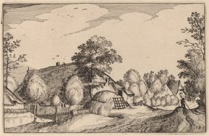 Dorpsweg door Claes Jansz Visscher after Lucas van Doetechum after Master of the Small Landscapes after Johannes