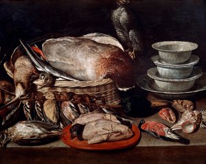 Stilleven met vogels, schelpen en aardewerk