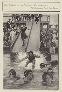 Zeezwemmen in een zwembad in New Jersey, Verenigde Staten (litho)