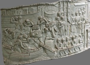 De Romeinse galeien. Reliëfdetail van Trajans Zuil, 1e-2e eeuw