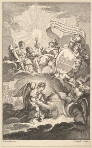Frontispice, uit De Bouw van St. Sulpice door Alexis Piron, ca. 1744