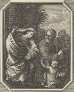 De vlucht naar Egypte, de heilige familie wandelend met de jonge Johannes de Doper, ca. 1720-86 door Claude Augustin Duflos